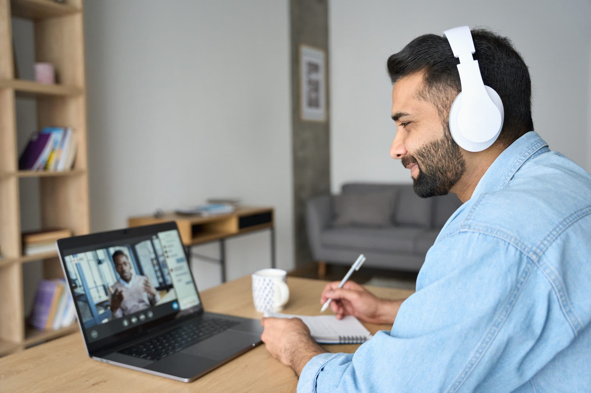 Student having a video call for online IELTS preparation